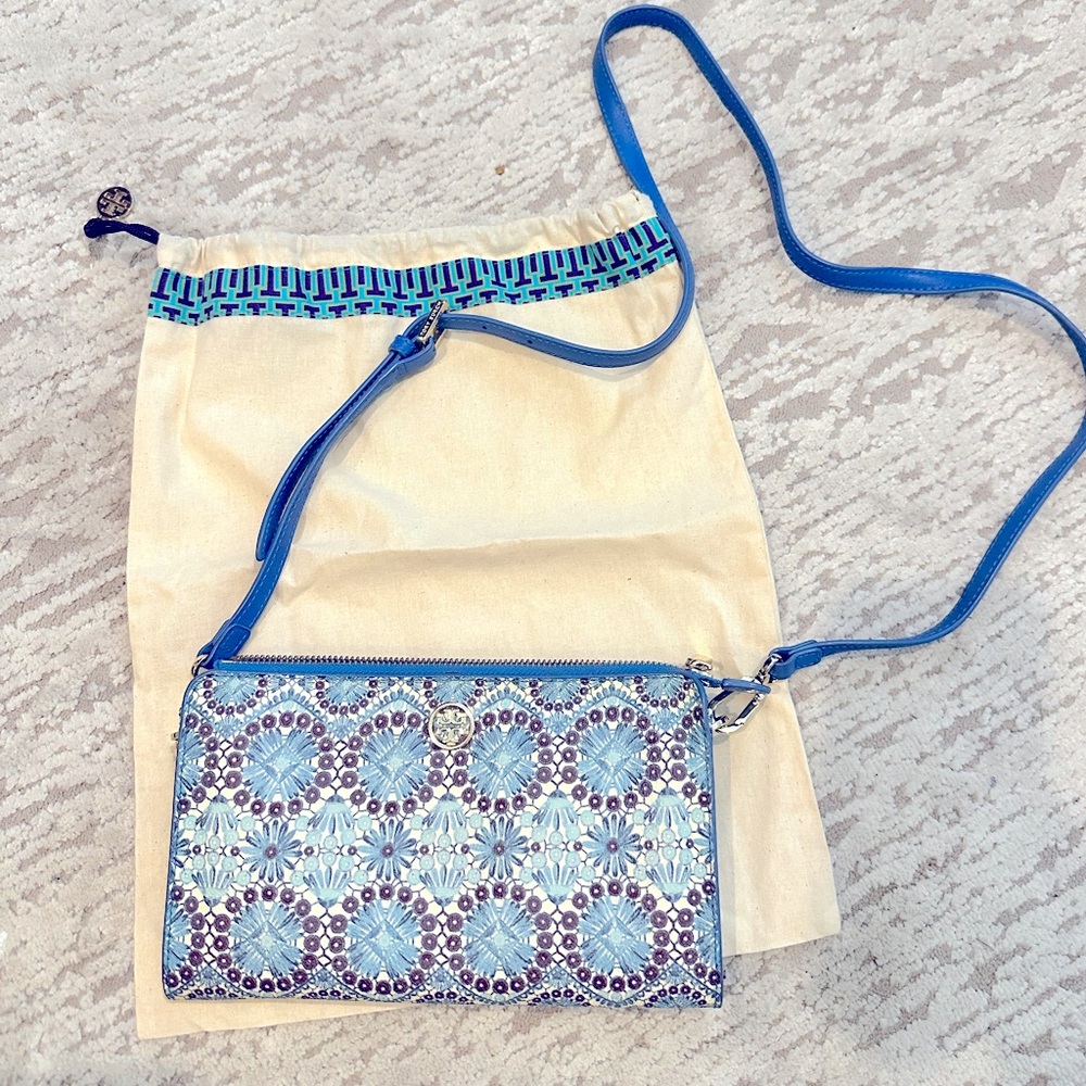 Tory Burch original blue floral leather thin crossbody